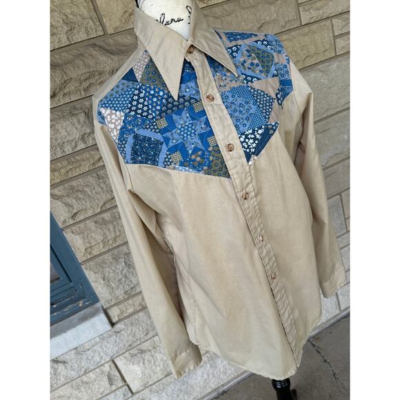 Vintage 70s Alfie's Quilted Patchwork Western Shirt - Picture 1 of 5